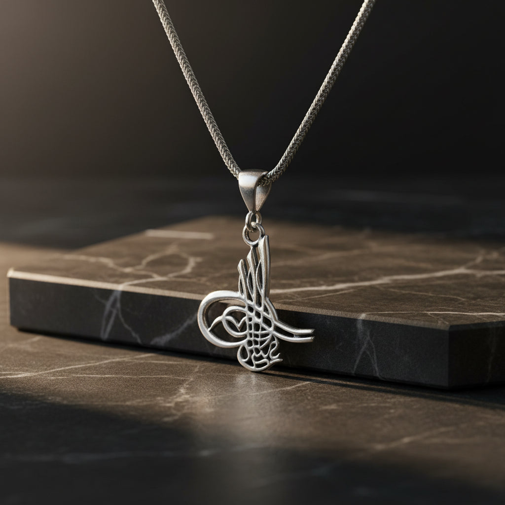 925 Ayar Gümüş Osmalı Tuğralı Erkek Kolye