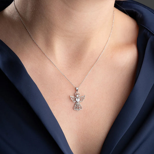 925 Sterling Silver Heart Angel Necklace