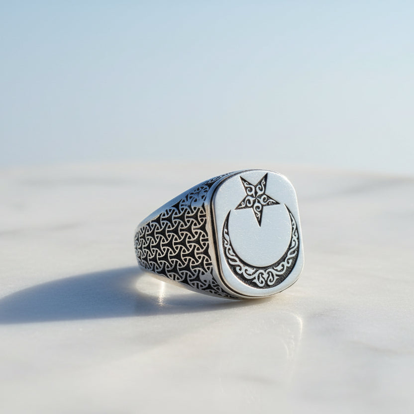 925 Sterling Silver Ayyıldız Model Men's Ring