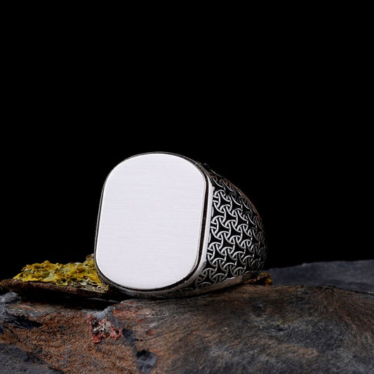 925 Ayar Gümüş Monogram 3 Harfli Erkek Yüzük -4