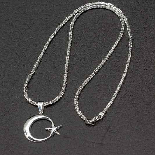 925 Sterling Silver Moon Star Male King Necklace Chain