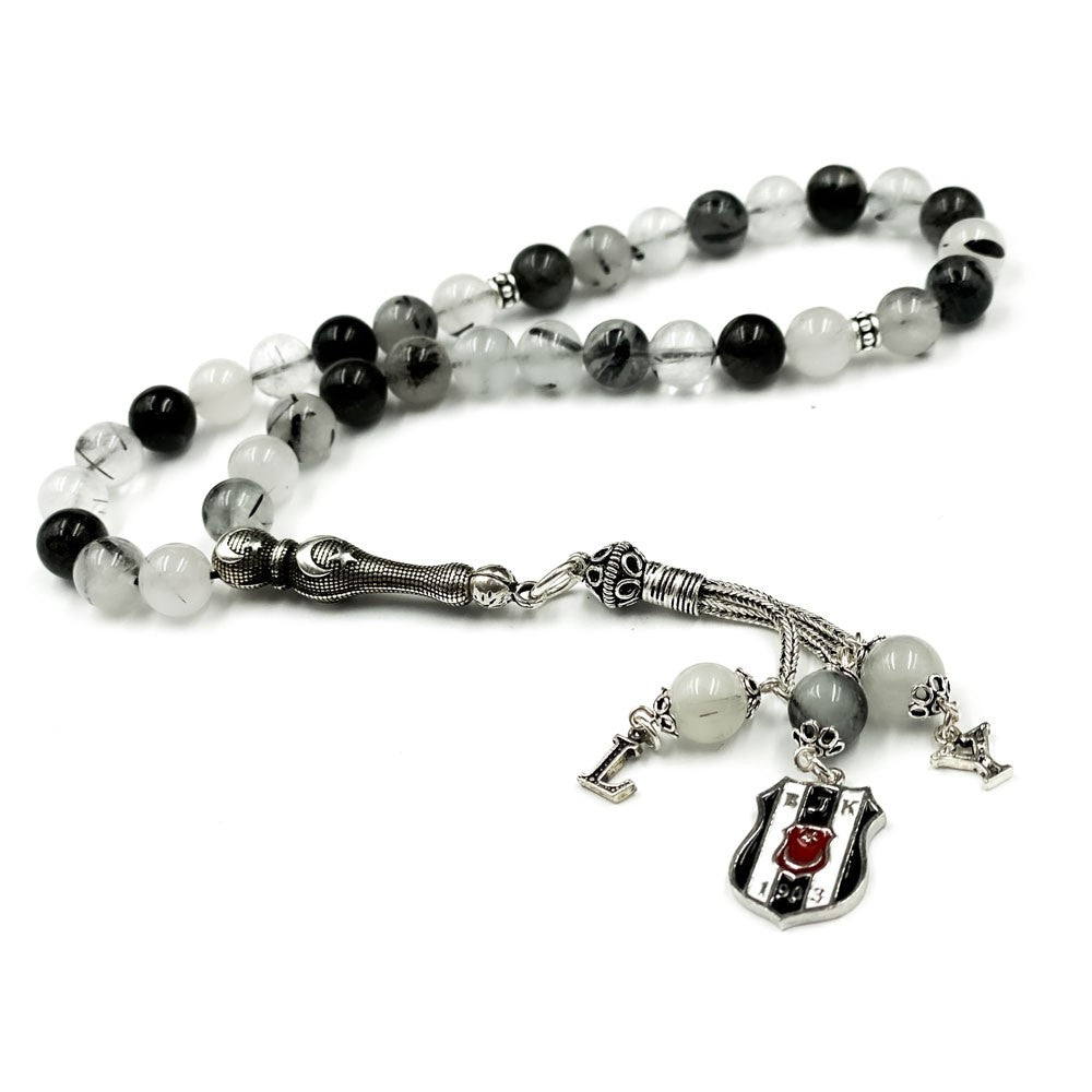 BJK Quartz Stone Silver Silver Rosary