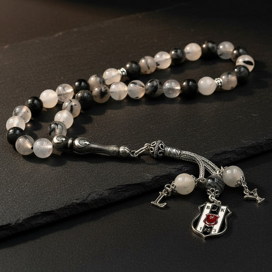 Quarz Tesbih Gebetskette mit BJK aus 925 Silber