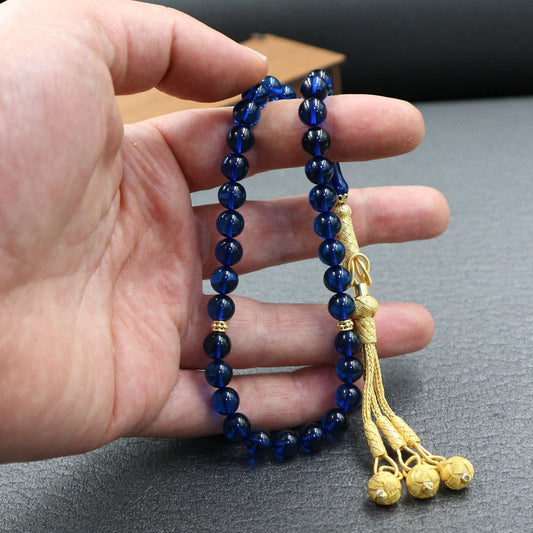 8mm Blue Certified Sapphire Enamel 1000 Sterling Silver Tassel Tesbih