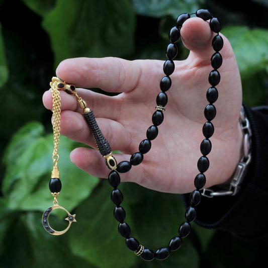 Gold Plated Silver Tassel Simple Erzurum Oltu Tesbih