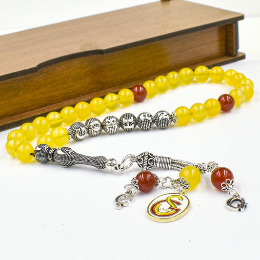 925 Sterling Silver Moon Star Gs Agate Stone with Isimli Rosary