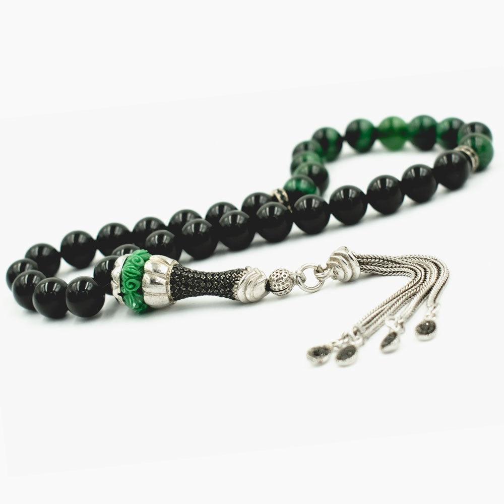 Onyx Tigerauge Tesbih Gebetskette mit 925er Silber