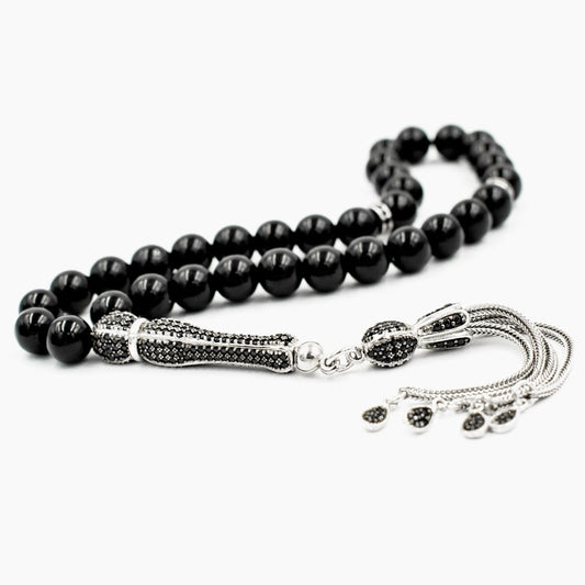 925 Sterling Silver Onyx Stone Rosary