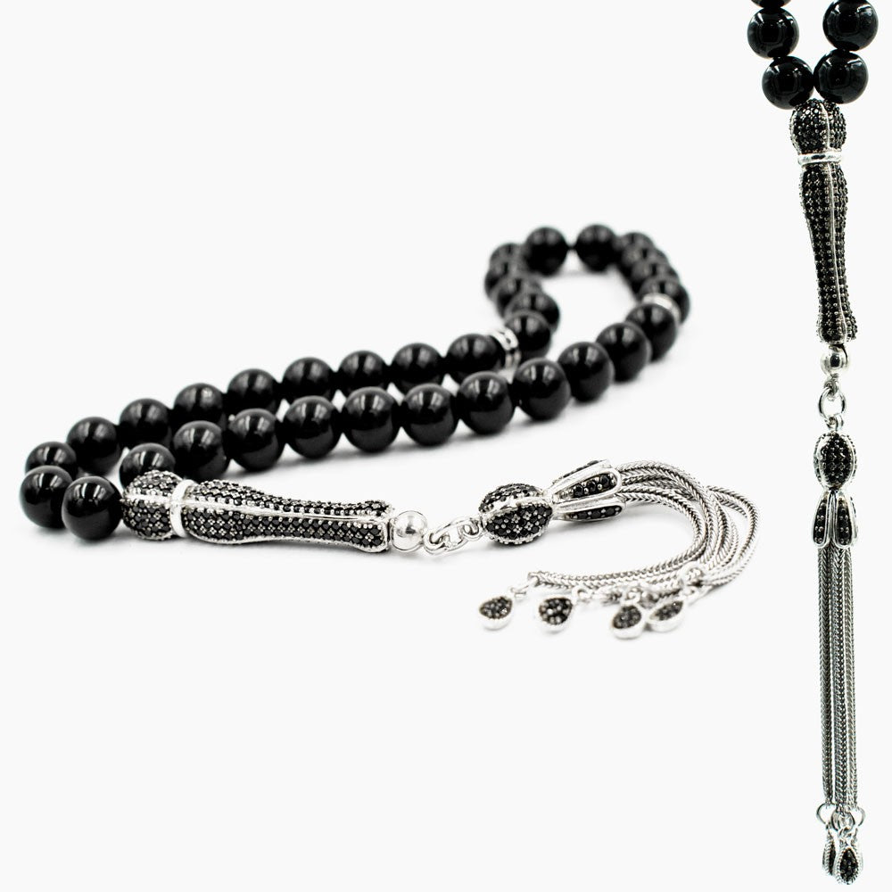 Onyx Tesbih Gebetskette mit 925er Silber