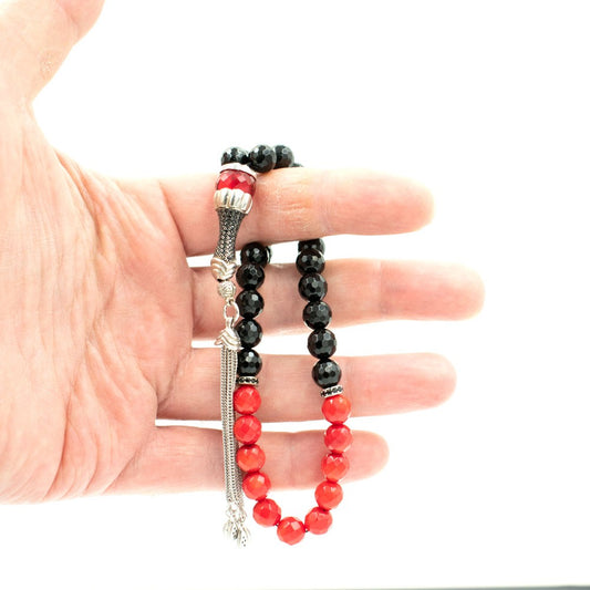 925 Sterling Silver Onyx Mercan Tesbih