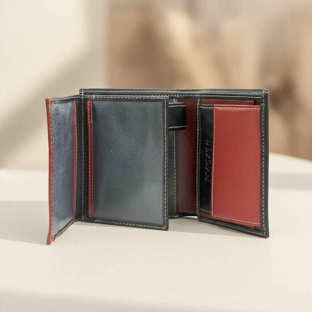 Black Red Real Leather Wallet