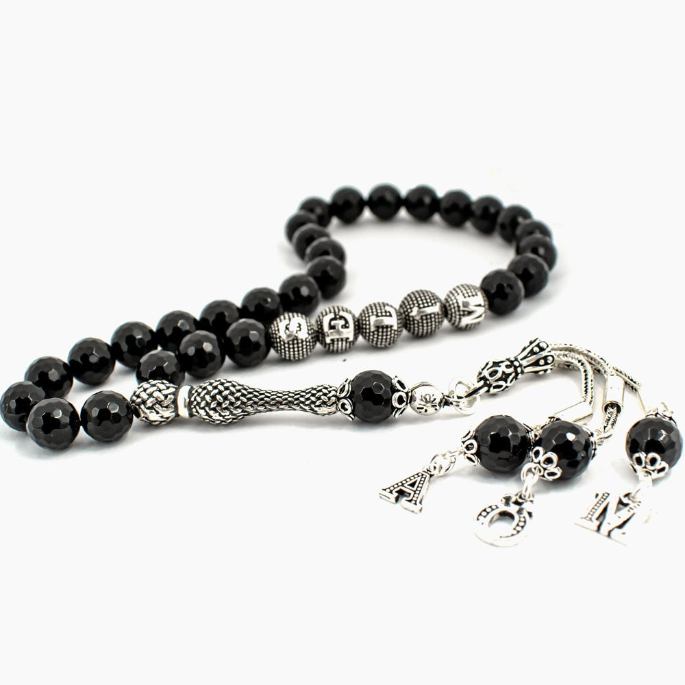 925 Sterling Silver Isimli Onyx Natural Stone Rosary