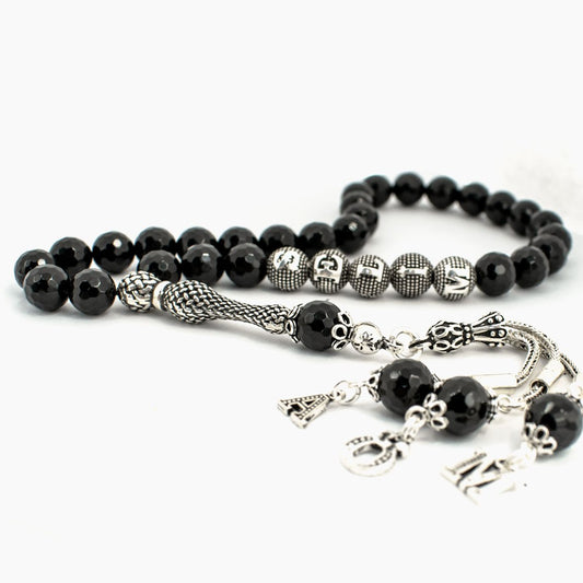 925 Sterling Silver Isimli Onyx Natural Stone Rosary