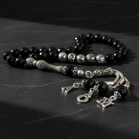 Onyx Gebetskette Tesbih mit Name aus 925 Silber
