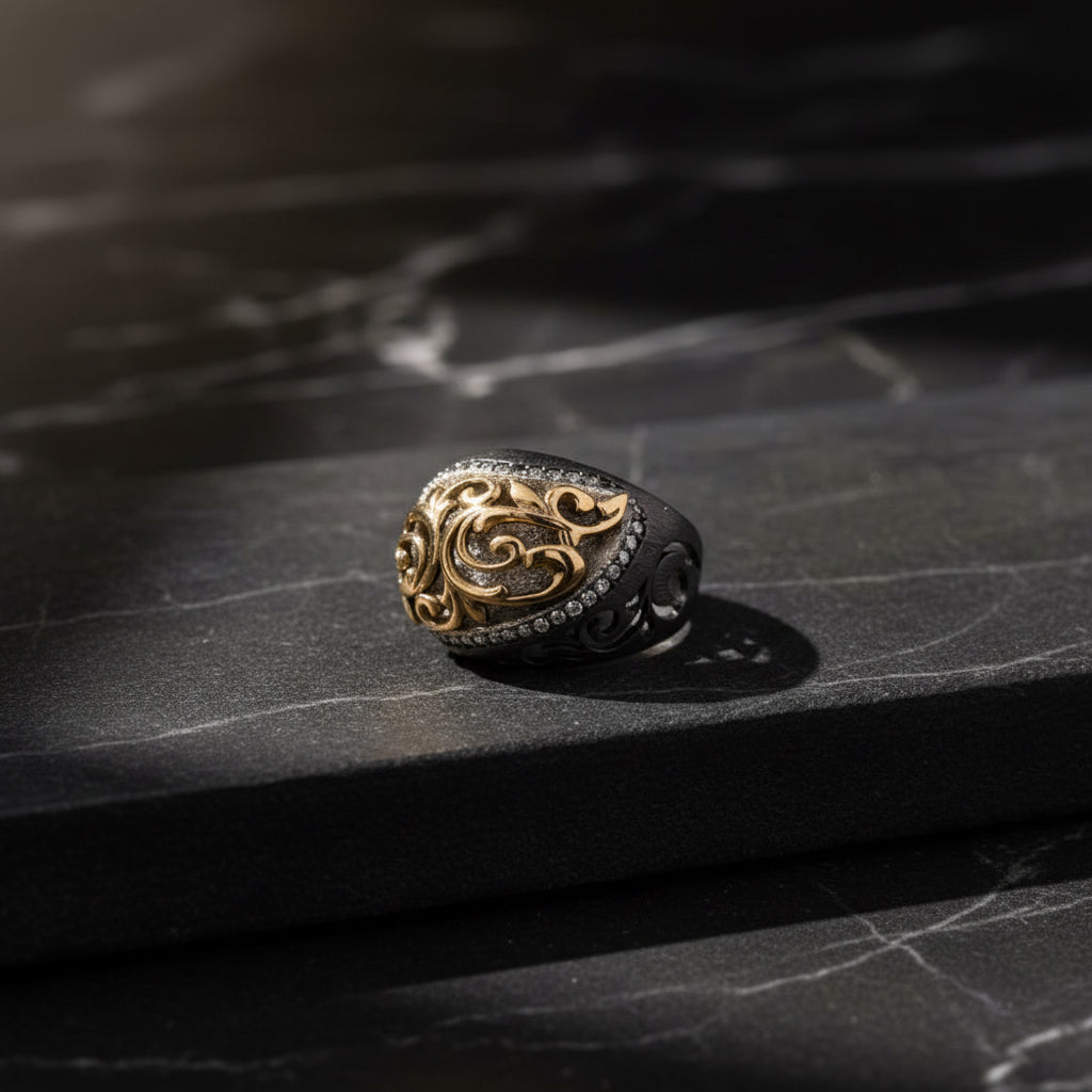 Embroidered ladies silver ring