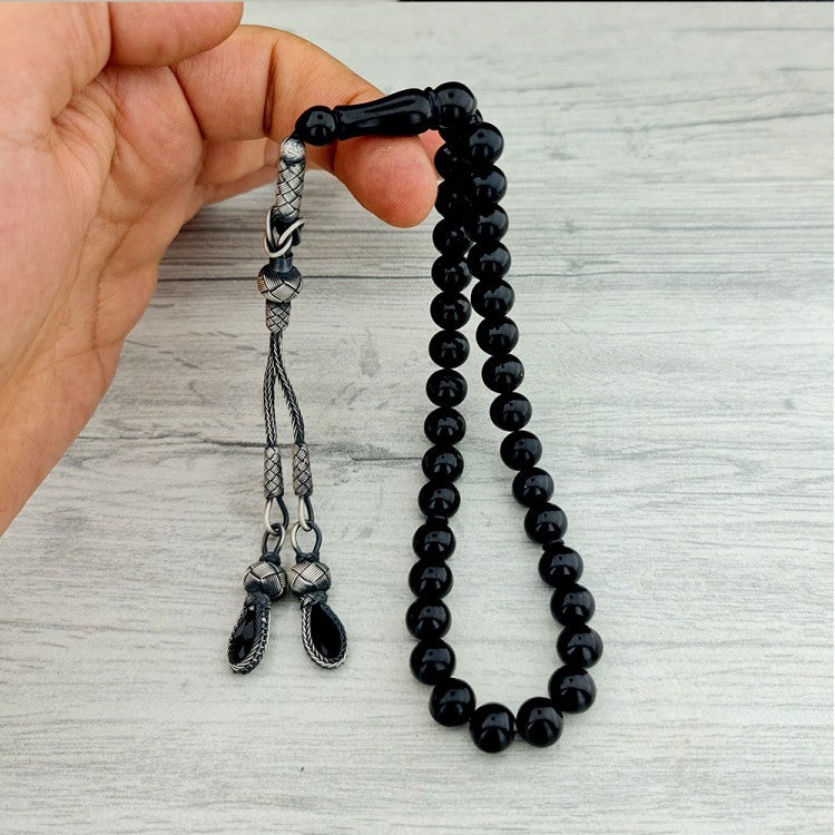 Kazaz silver tassel black fire amber rosary