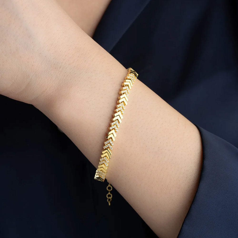 925er Vergoldetes Silberarmband mit Zirkonia-Steinen