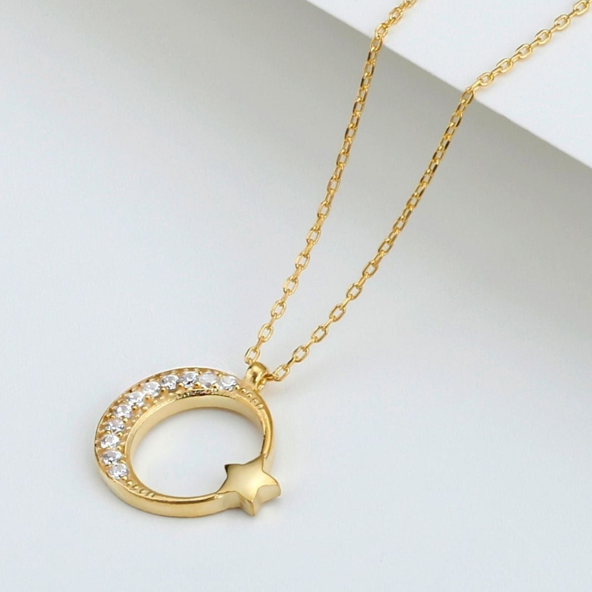 925 Sterling Silver Moon Star Necklace