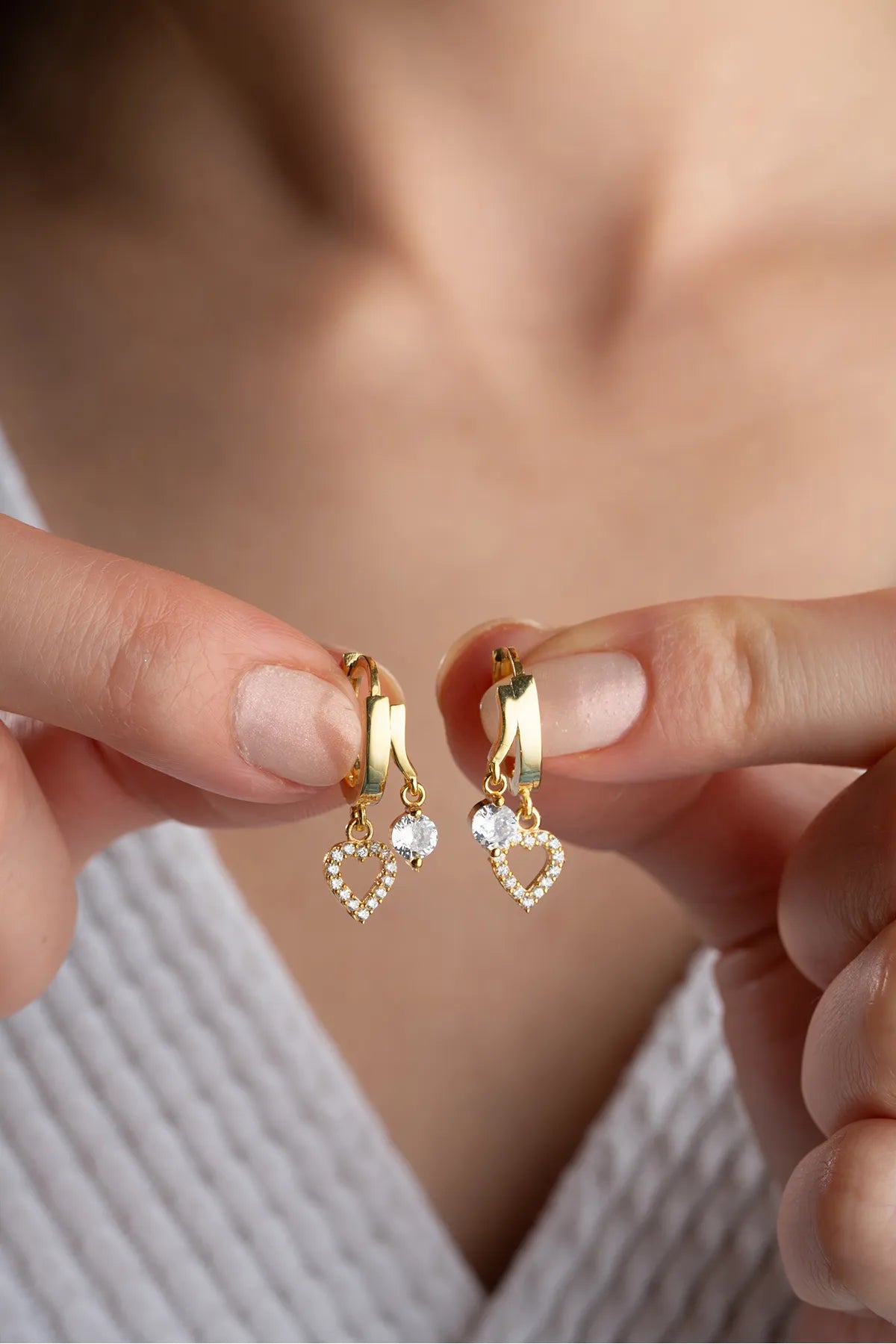 Boucles d'oreilles en argent sterling à double coeur - 925