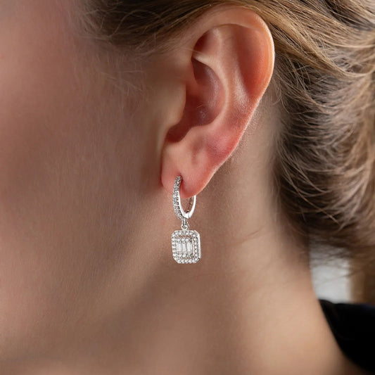 925 sterling silver baguette core earrings