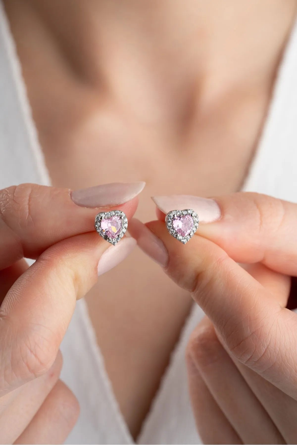 Pink Heart – 925 Ayar Gümüş Küpe