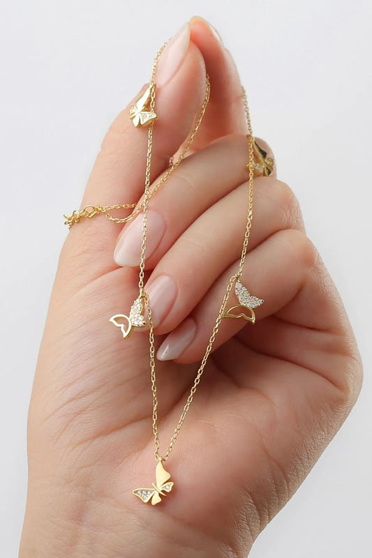 Gold Kelebek 925 Ayar Gümüş Şans Kolye