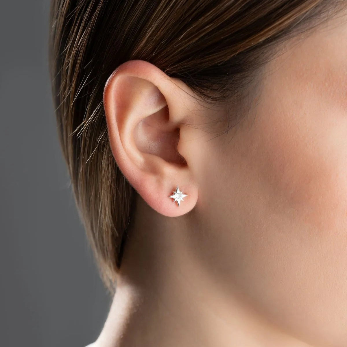 925 Ayar Gümüş Minik Kutup Yıldızı Çivili Küpe