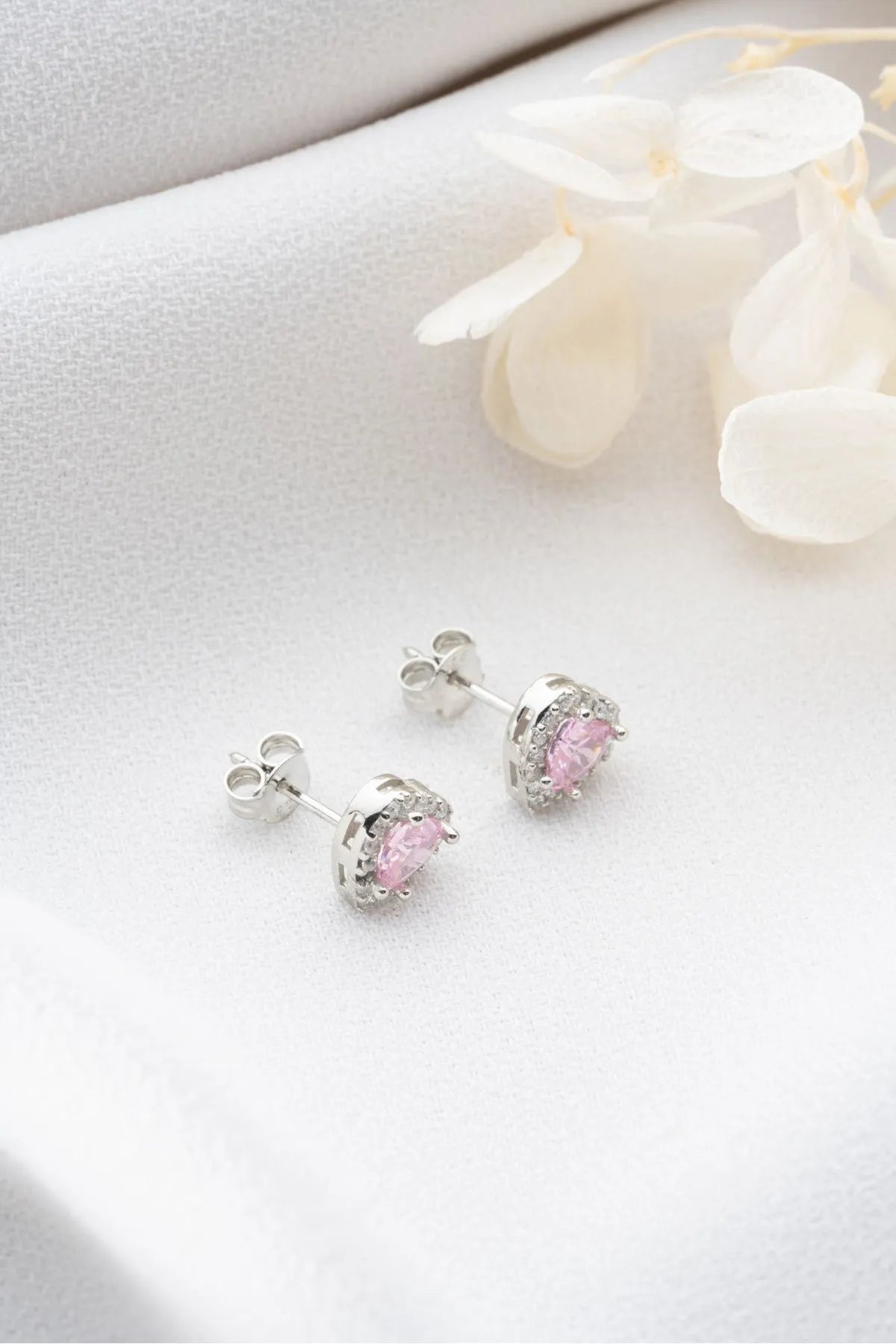 Pink Heart - 925 Sterling Silver Earrings