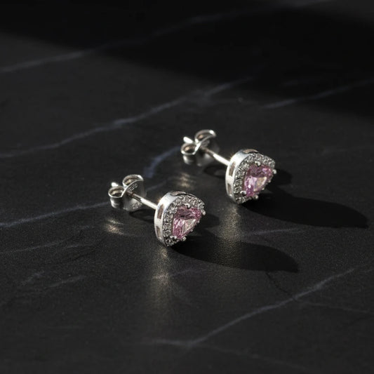 Pink Heart - 925 Sterling Silver Earrings