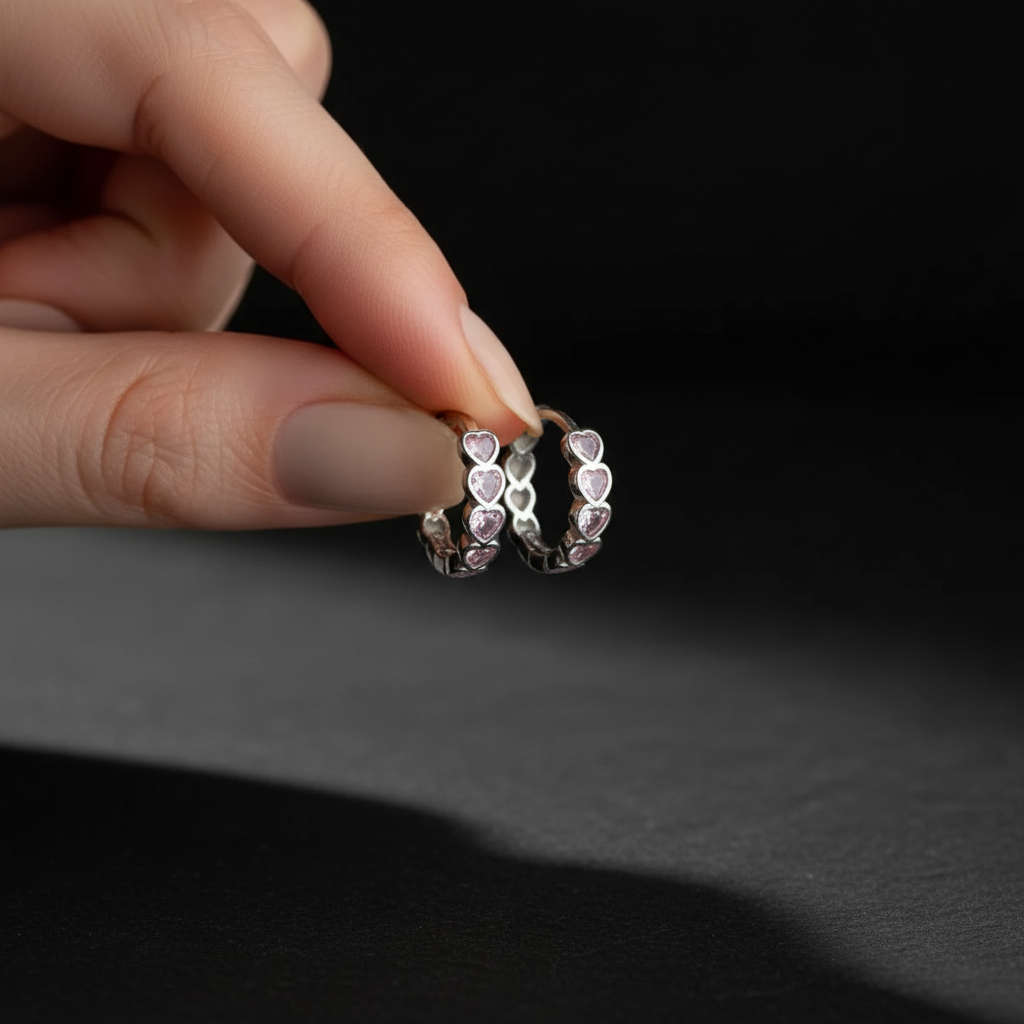925 Sterling Silver Pink Heet Earrings