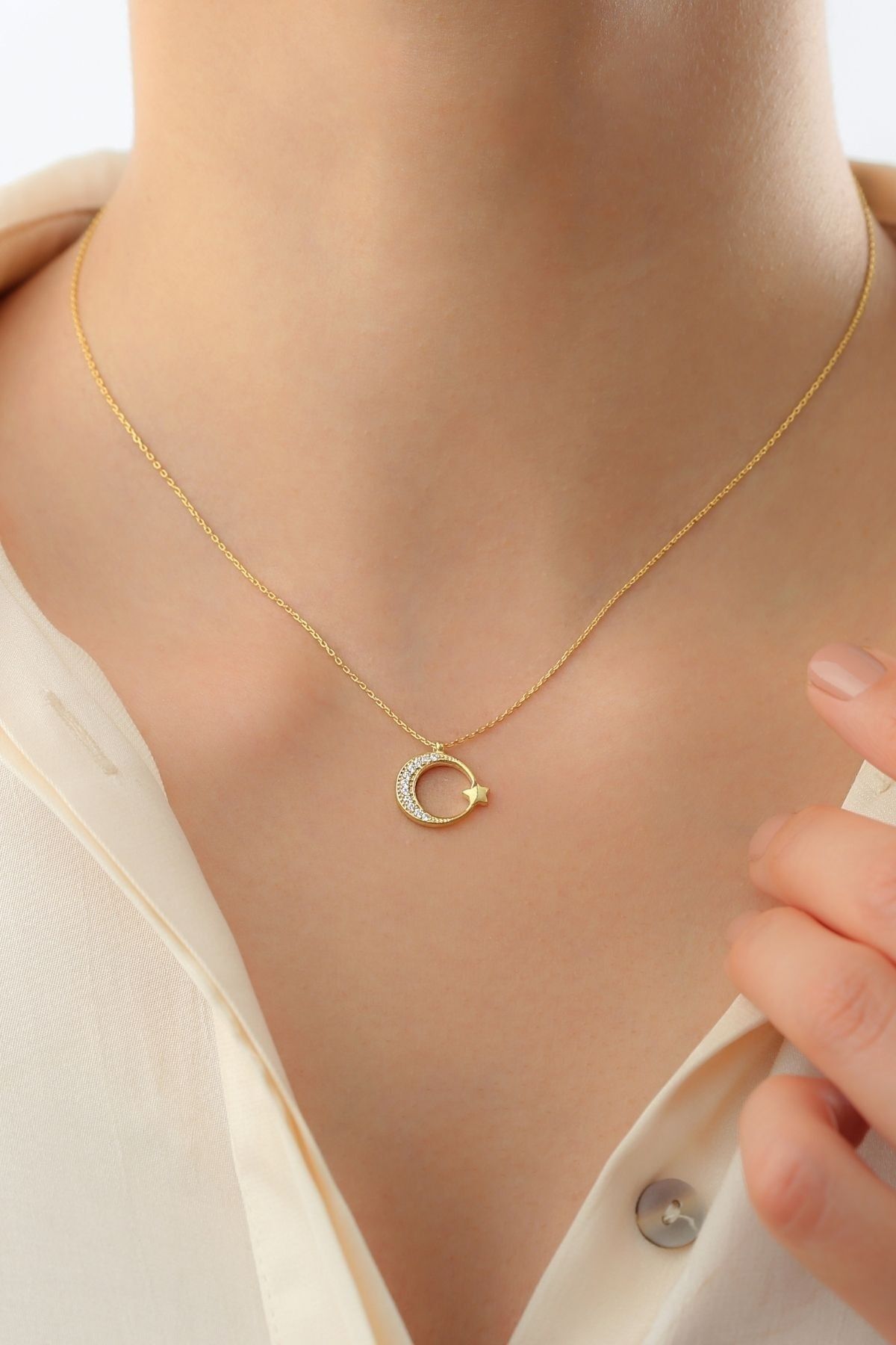 925 Sterling Silver Moon Star Necklace