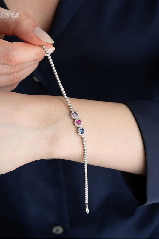 Trinity Spark 925 Ayar Gümüş Su Yolu Bileklik – Üç Renkli Işıltı