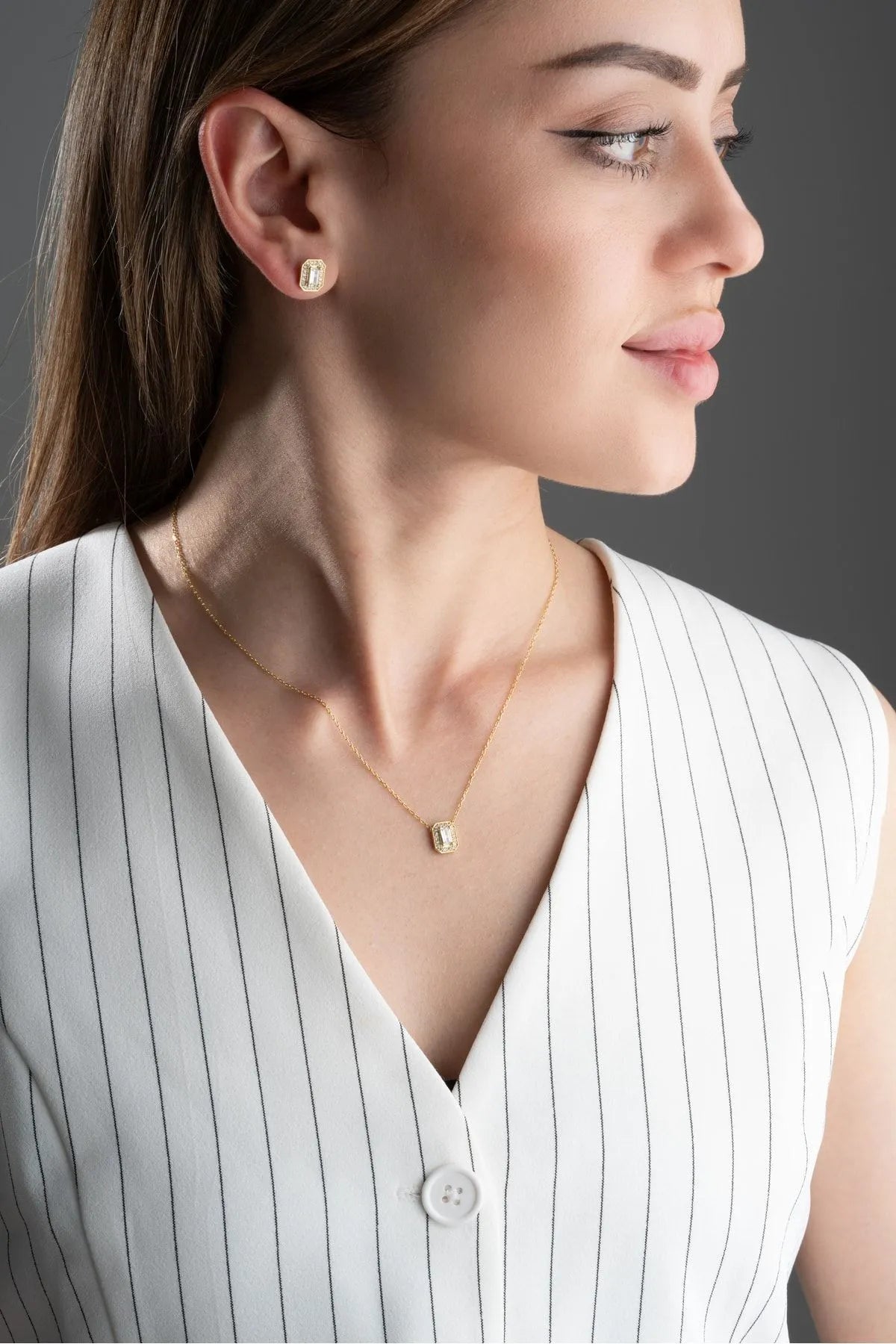 925 sterling silver baguette necklace earrings set- 1