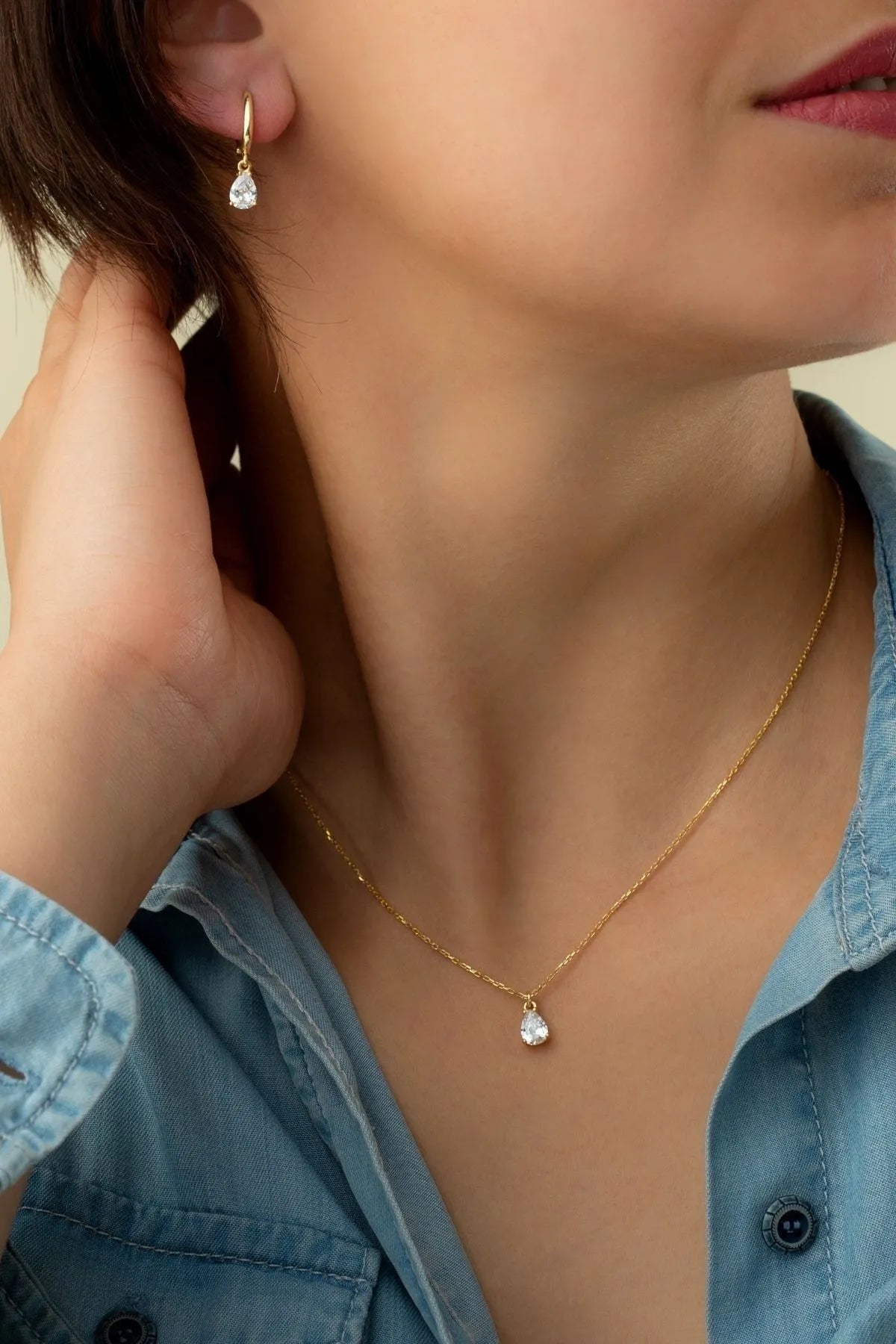 925 Sterling Silver Drop Stone Necklace-Cups Set