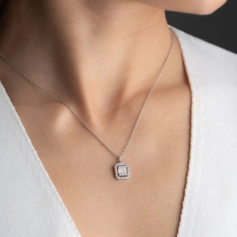 925 sterling silver baguette necklace