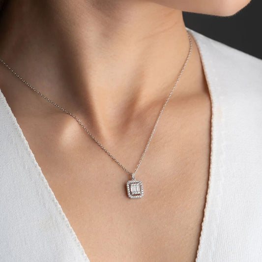 925 Ayar Gümüş Baget Taşlı Kolye