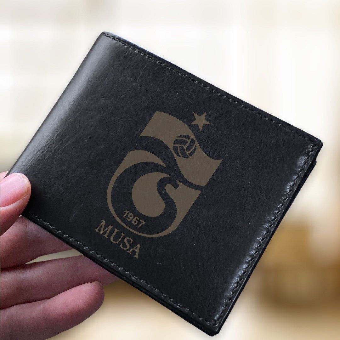 İsim Yazılı TS Logolu Deri Cüzdan & Ahşap Kutu