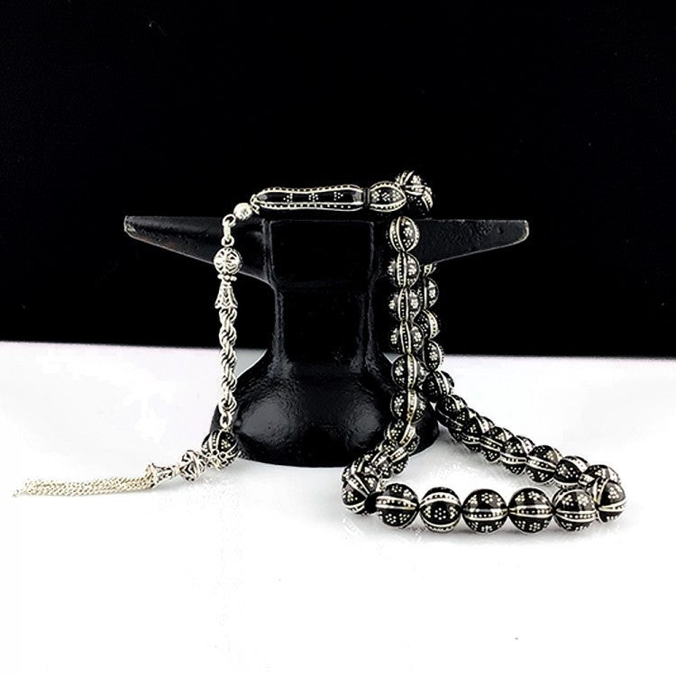 Hand Workmanship Silver Embroidered Erzurum Oltu Silver Tesbih