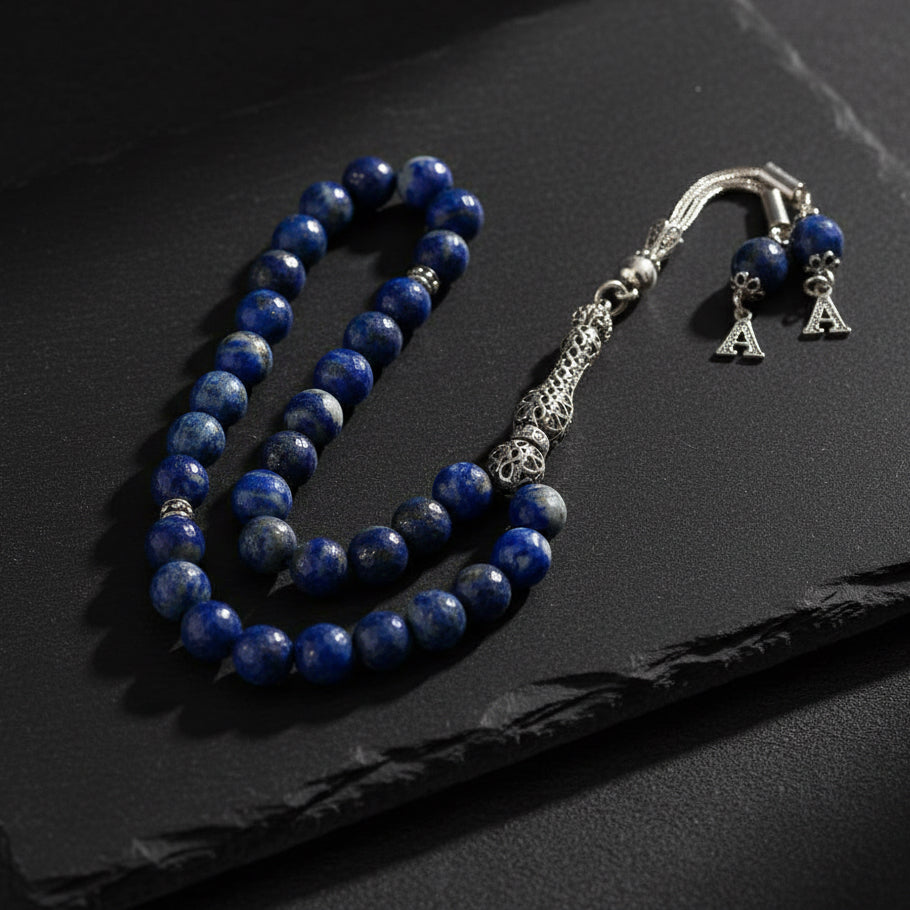 Fasetli Lapis Harfli Gümüş Püsküllü Tesbih