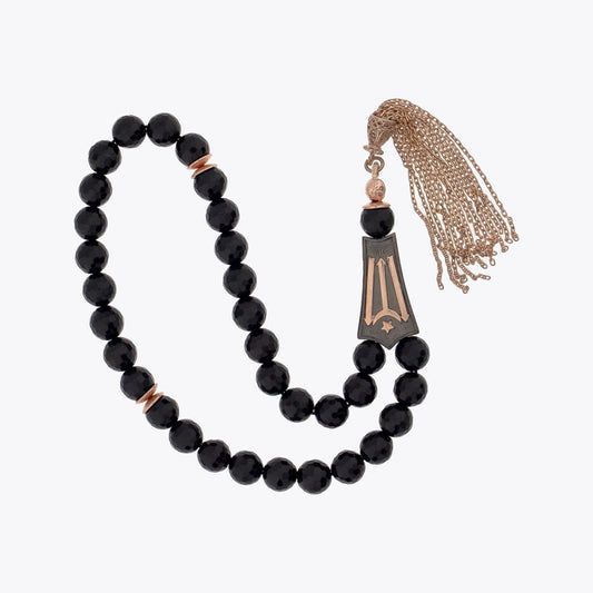 Kayı Length Imameli Onyxed Silver Rosary