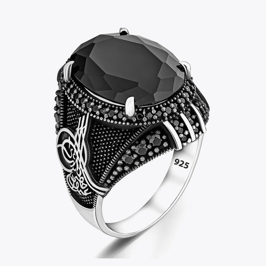 Black Zircon Stone Osmanlı Silver Ring