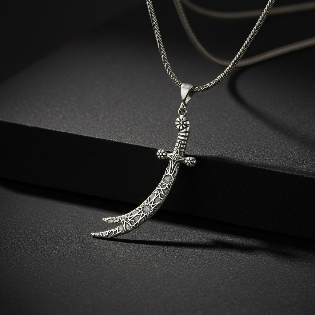 Collier argenté pour hommes de l'épée Zulfikar