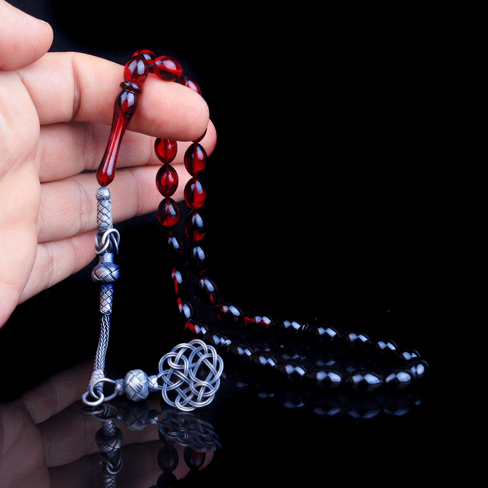 1000 Sterling Silver Sweat Tassel Squeezing Amber Tesbih