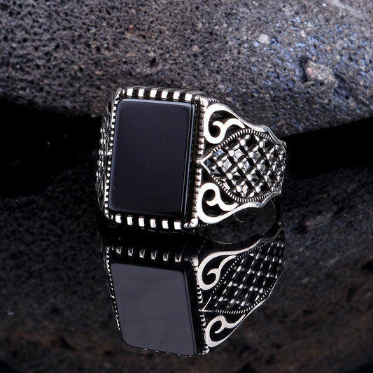 Black Onyx Stone Men's Silver Ring