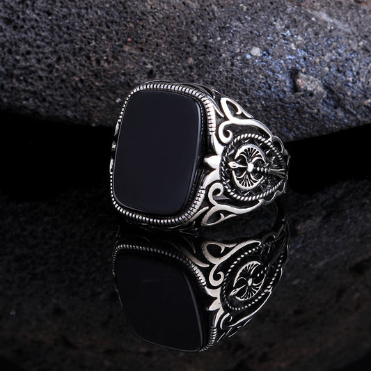 Black Onyx Stone Men's Silver Ring