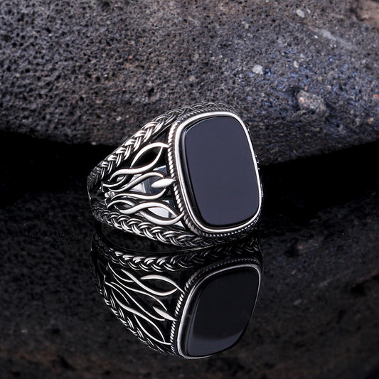 Black Onyx Stone Men's Silver Ring