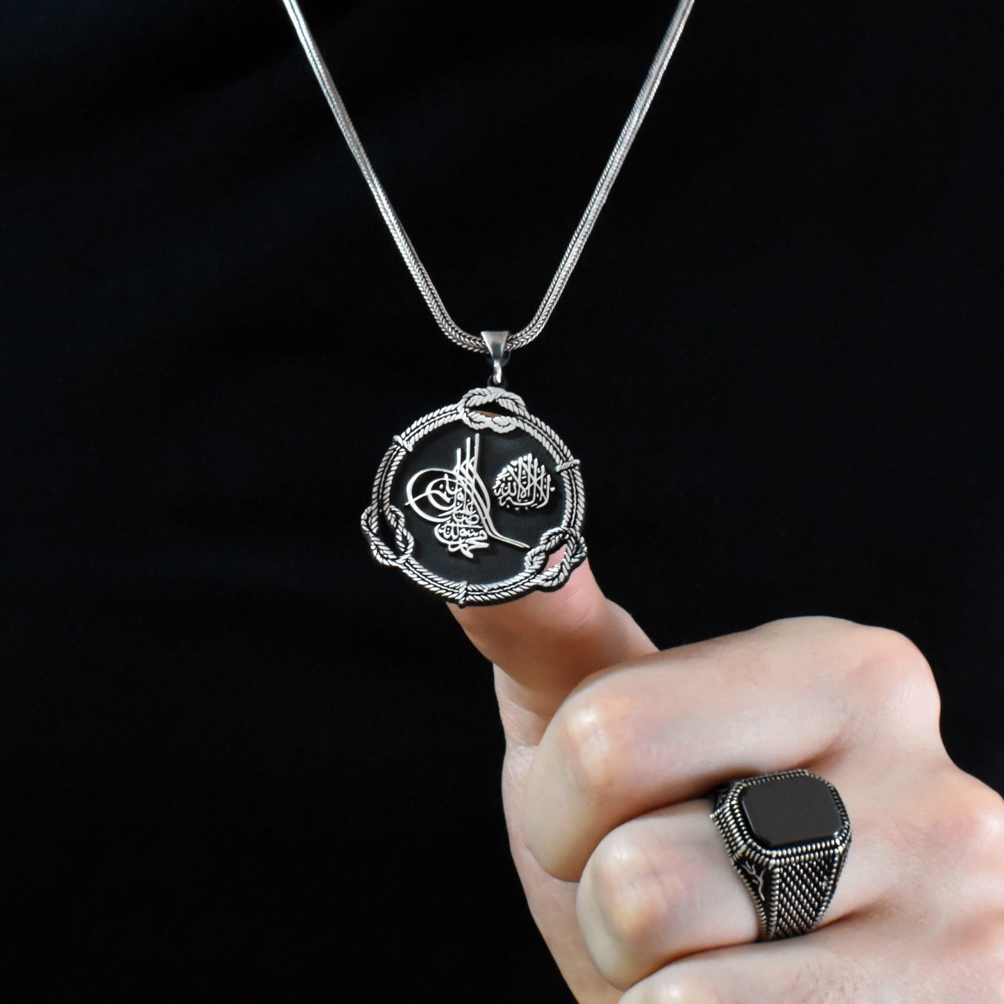 925s Silver Ottoman Coat of Arm Men's Necklace