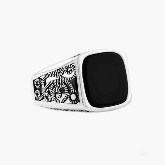 Siyah Oniks Taşlı Erkek Gümüş Yüzük