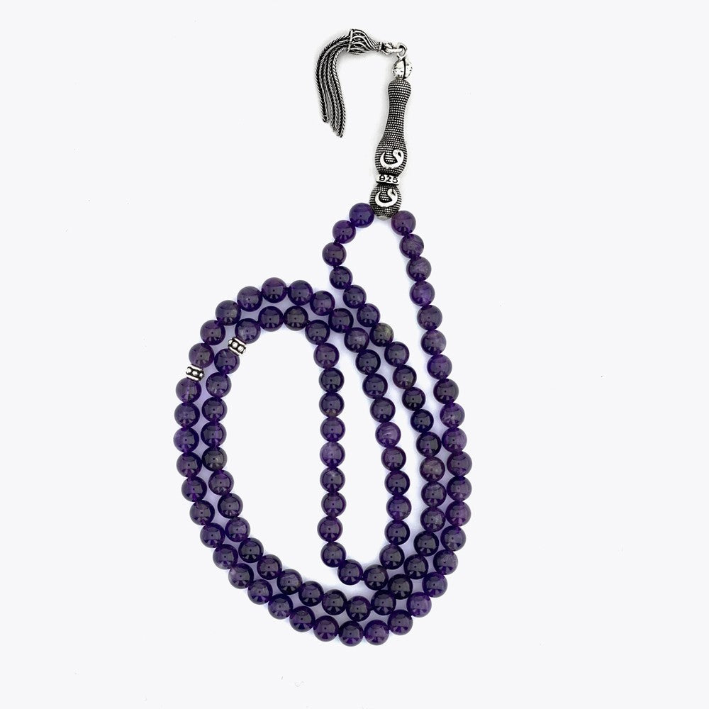 925 Sterling Silver Tassel 99 Amethyst Stone Rosary