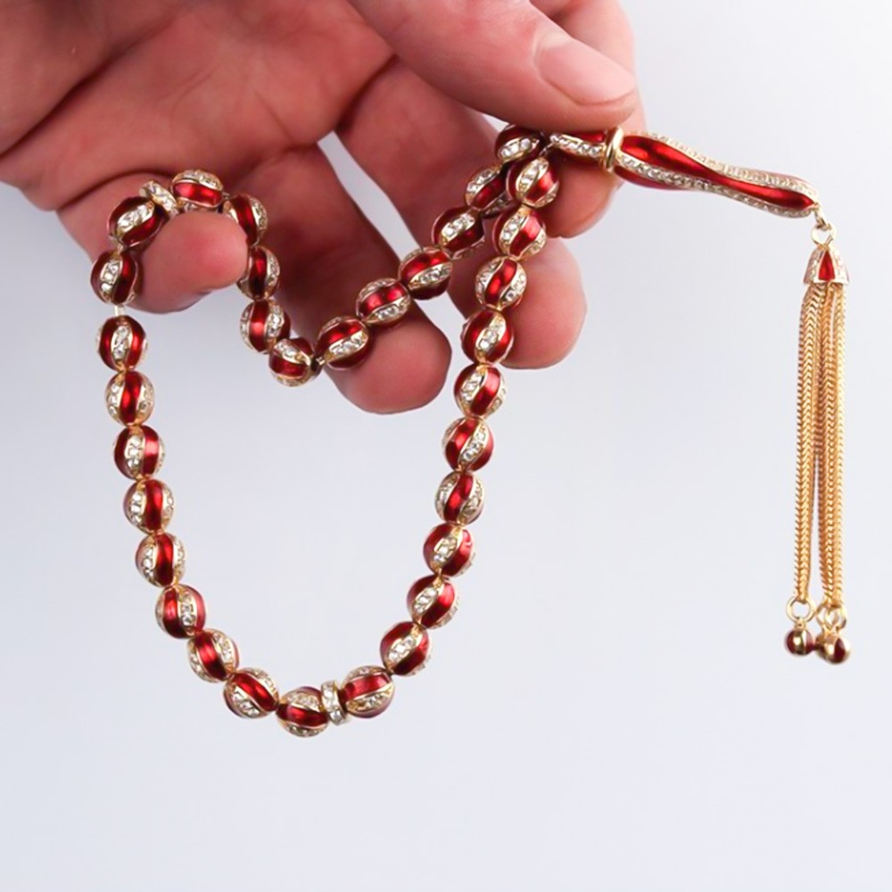 Red Enamel Zircon Stone 925 Sterling Silver Rosary